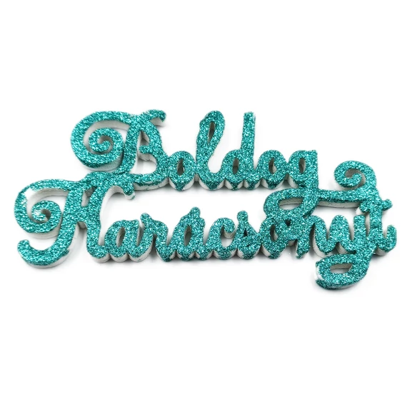 "Boldog karácsonyt" felirat15 cm, csillámos türkiz