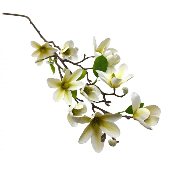 Magnólia ág 80 cm, fehér-sárga cirmos