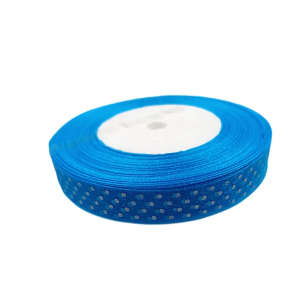 Organza szalag 15 mm, türkizkék pöttyös