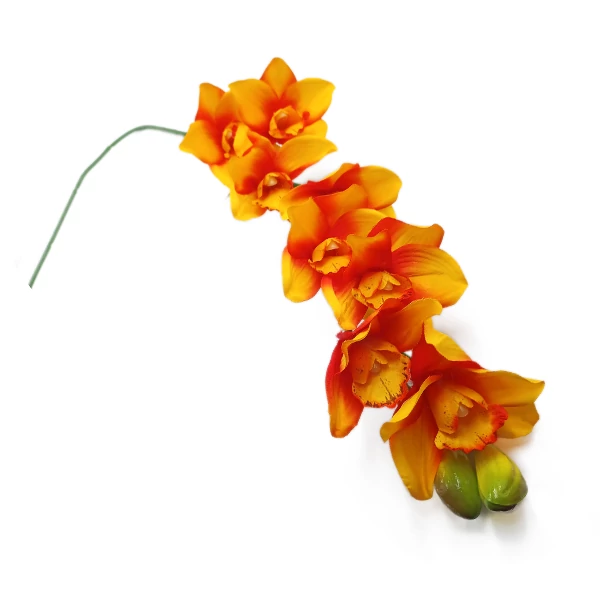Szatén orchidea 8 virág, sárga-piros